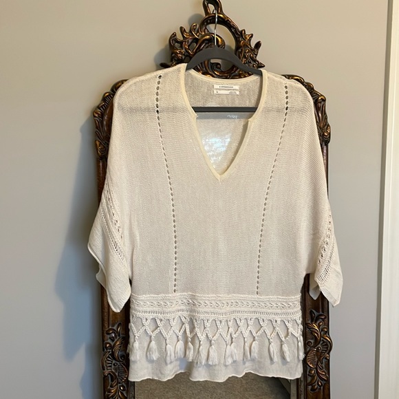 Anthropologie Sweaters - Anthropologie Boho Cream Fringe Sweater NWOT